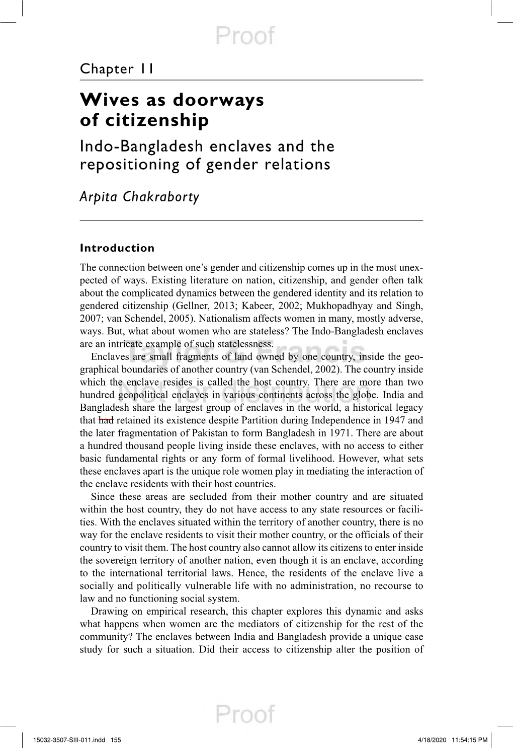Wives As Doorways of Citizenship Indo-Bangladesh Enclaves and the Repositioning of Gender Relations