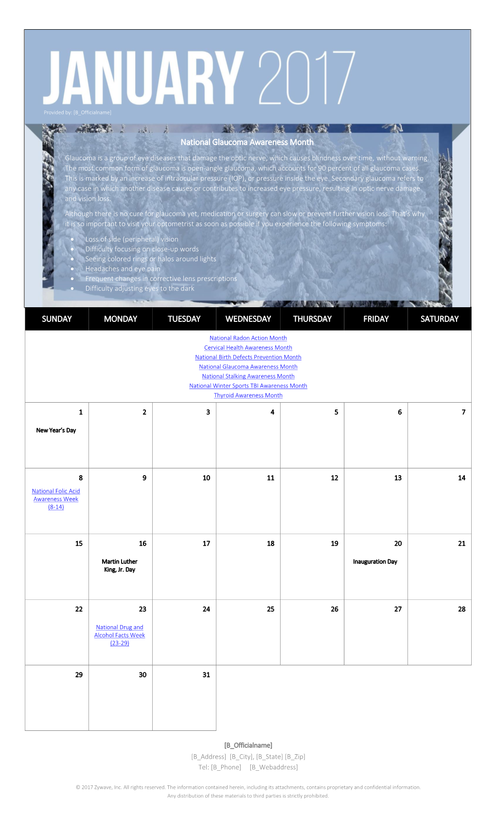 National Health Observances Calendar