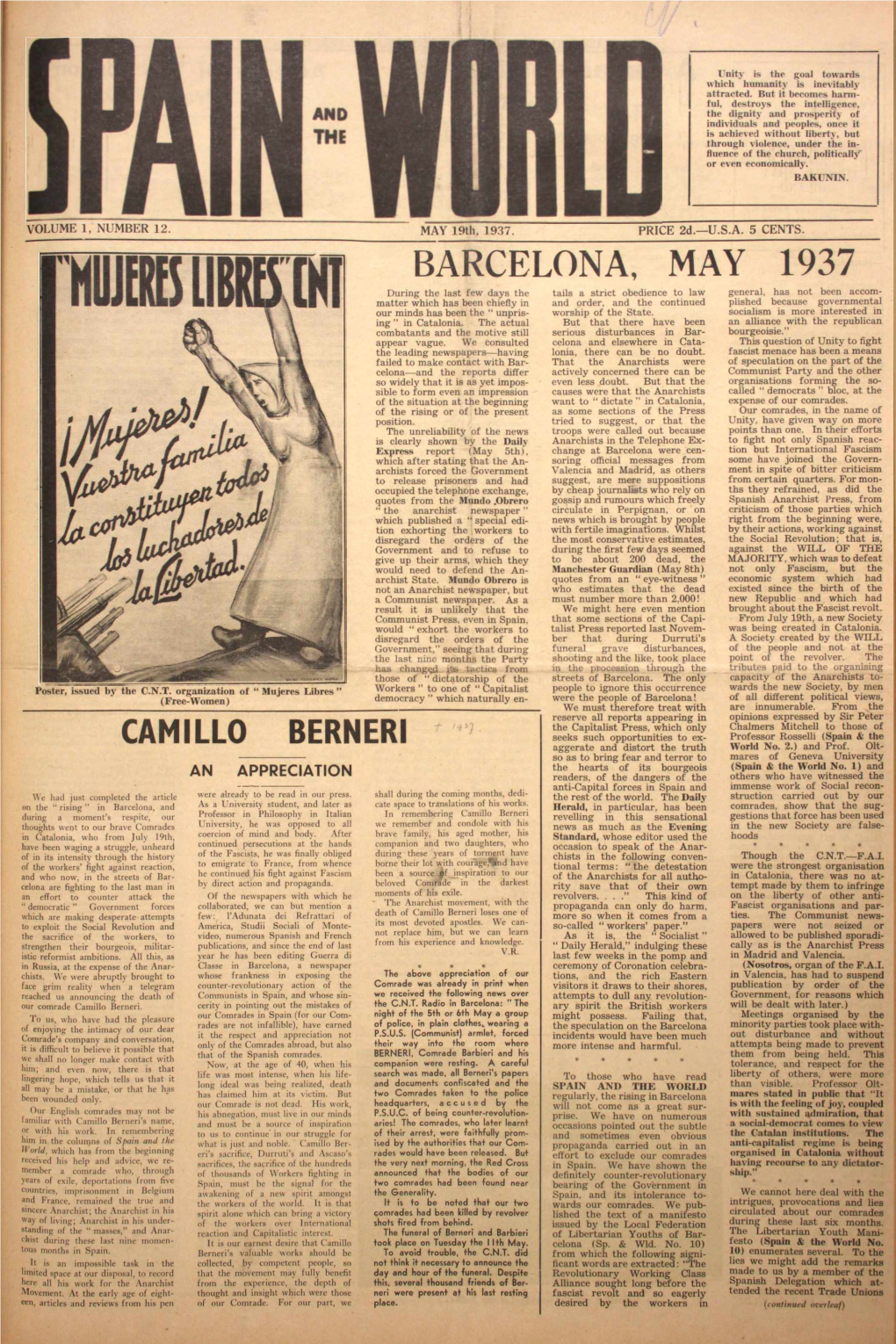 Barcelona, May 1937 Camillo Berneri