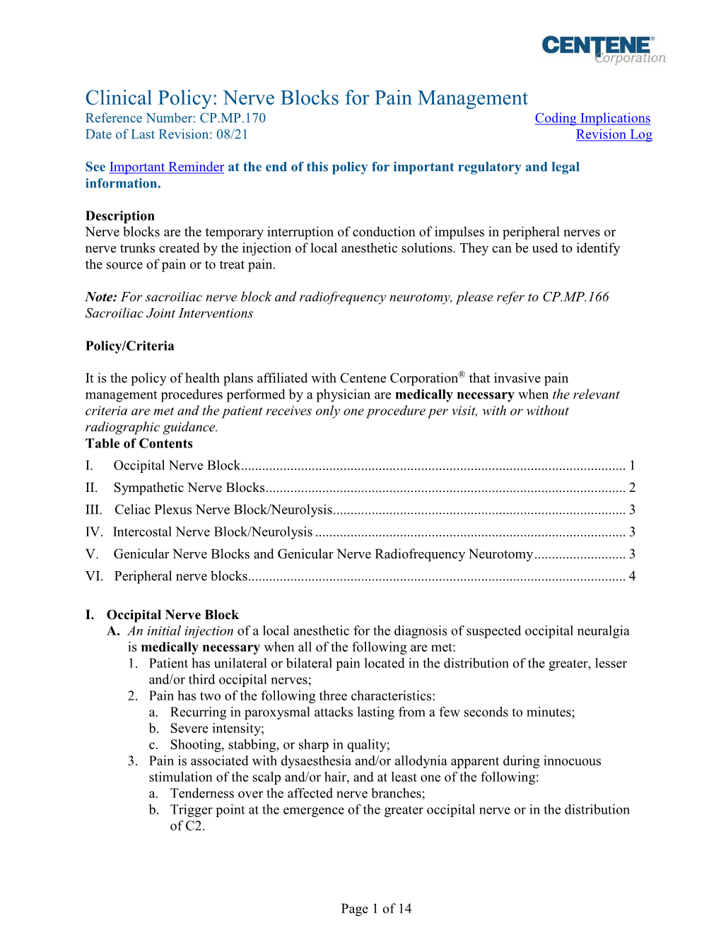 CP.MP.170 Nerve Blocks for Pain Management