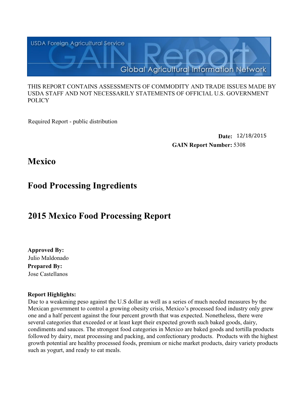 Mexico: Food Processing Ingredients