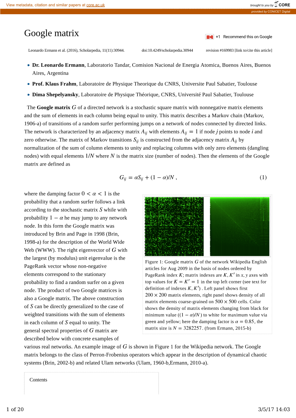 Google Matrix - Scholarpedia by CONICET Digital