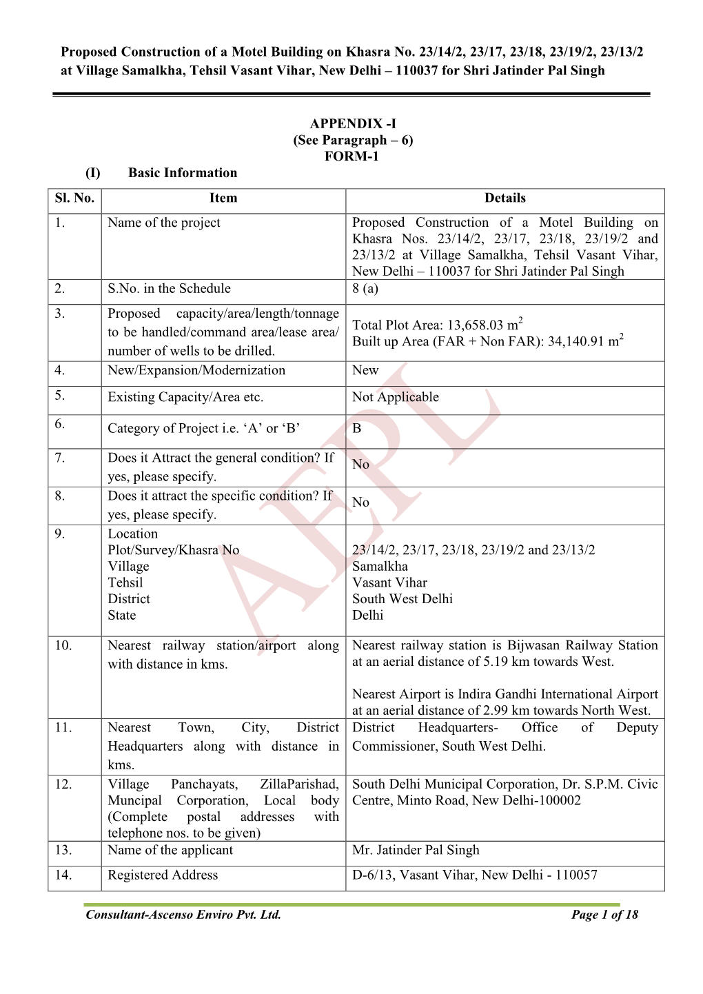 Proposed Construction of a Motel Building on Khasra No. 23/14/2, 23/17, 23/18, 23/19/2, 23/13/2 at Village Samalkha, Tehsil Vasa