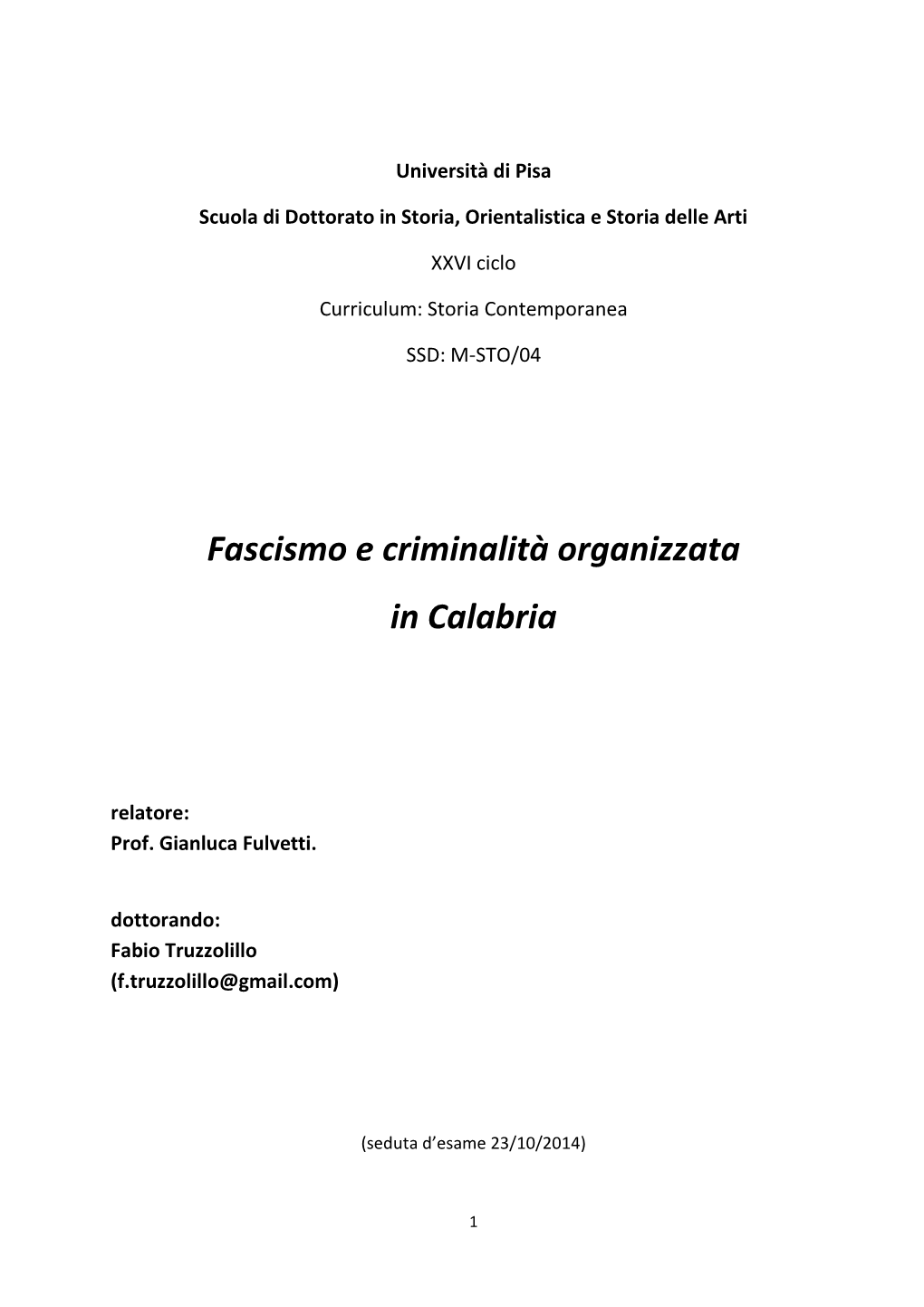 Fascismo E Criminalità Organizzata in Calabria