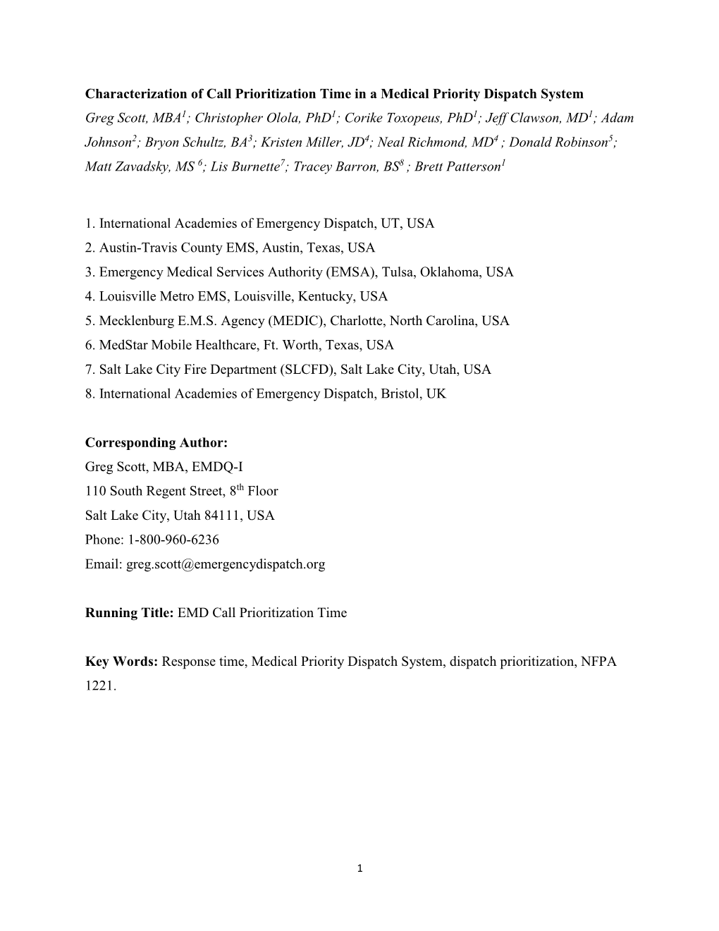 Characterization of Call Prioritization Time in a Medical Priority Dispatch