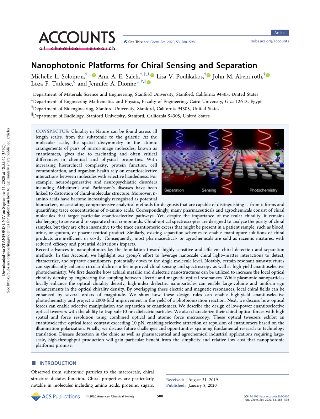 Nanophotonic Platforms for Chiral Sensing and Separation Michelle L