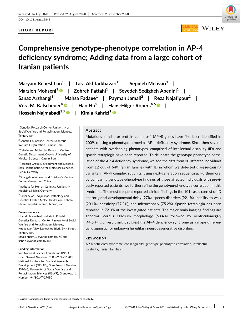 Comprehensive Genotype‐Phenotype Correlation in AP‐4