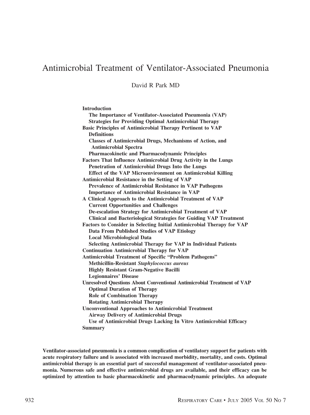Antimicrobial Treatment of Ventilator-Associated Pneumonia