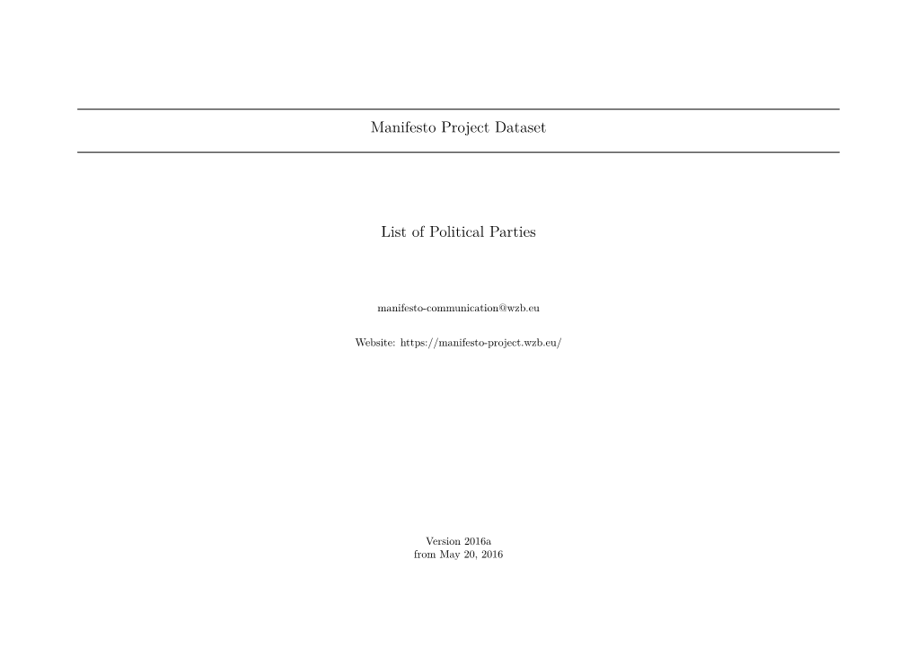 Manifesto Project Dataset List of Political Parties