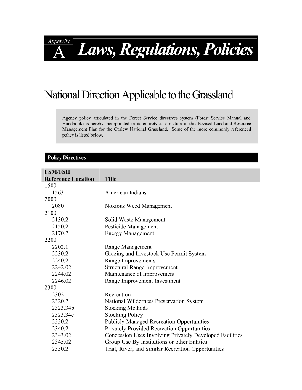 A Laws, Regulations, Policies