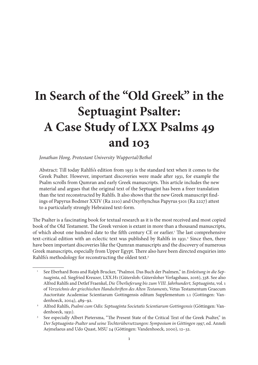 Old Greek' in the Septuagint Psalter