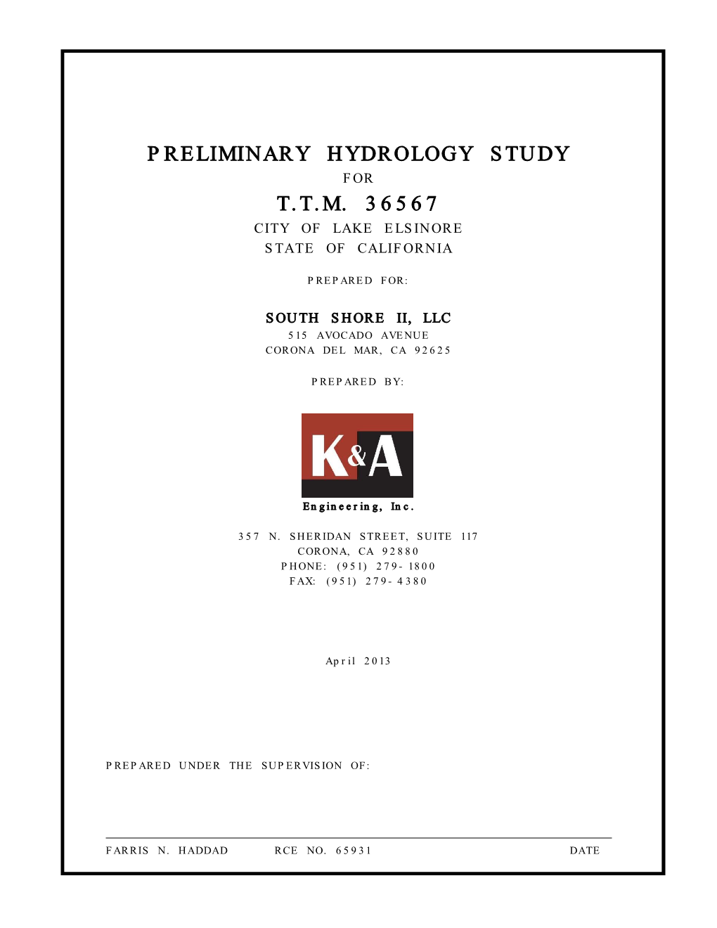 Preliminary Hydrology Study T.T.M. 36567