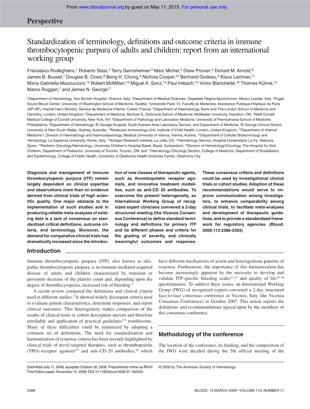 Standardization of Terminology, Definitions and Outcome Criteria in Immune Thrombocytopenic Purpura of Adults and Children: Report from an International Working Group