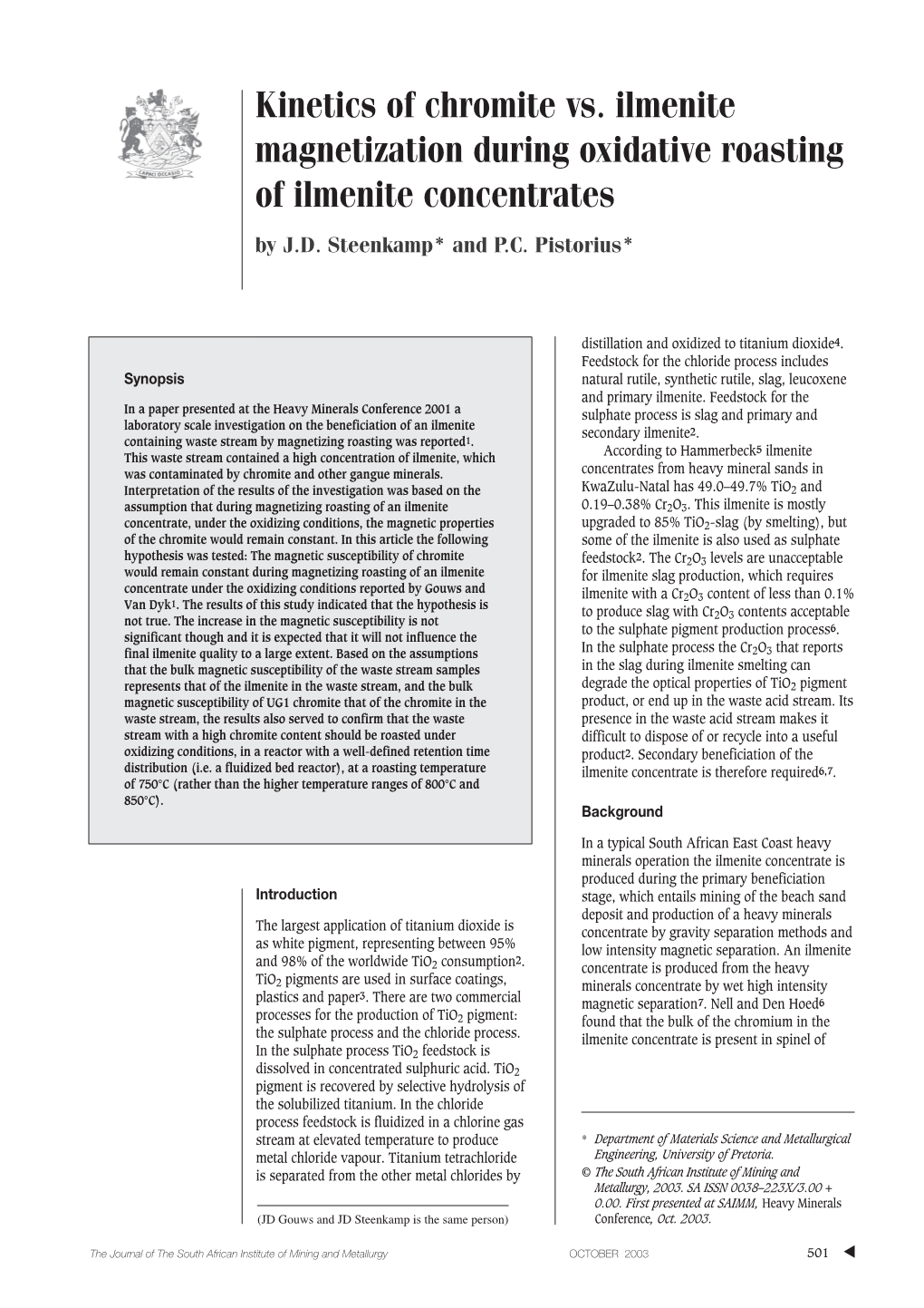 Kinetics of Chromite Vs. Ilmenite Magnetization During Oxidative Roasting Variable Composition