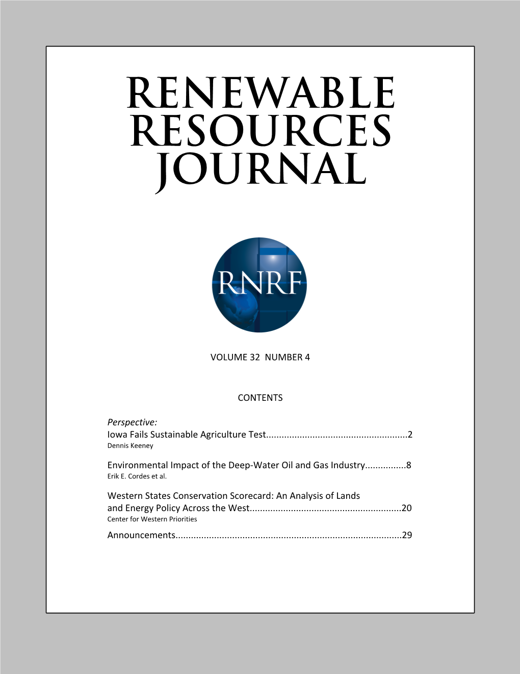 Renewable Resources Journal