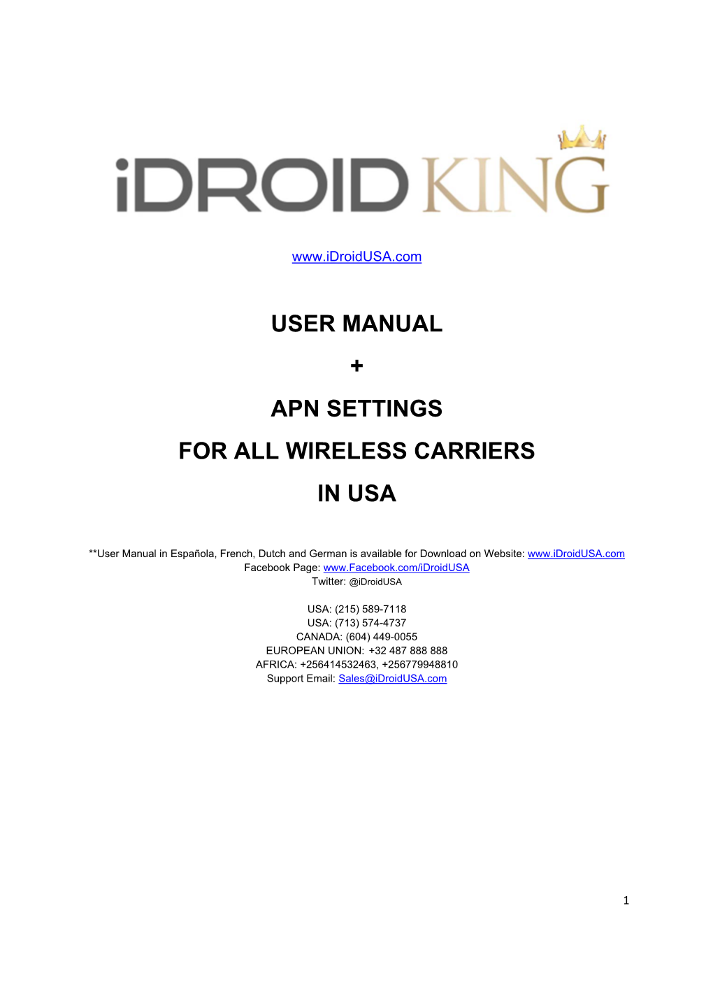 User Manual + Apn Settings for All Wireless Carriers in Usa