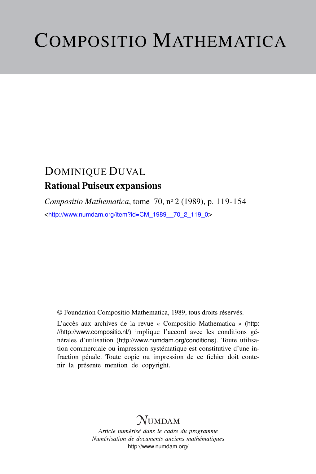 Rational Puiseux Expansions Compositio Mathematica, Tome 70, No 2 (1989), P