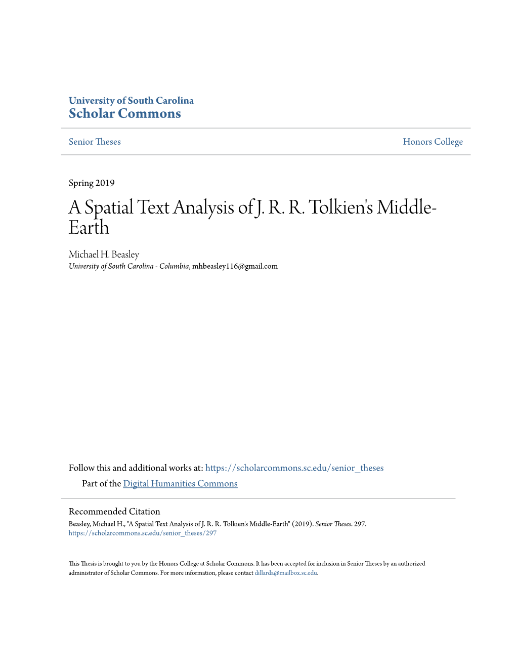 A Spatial Text Analysis of J. R. R. Tolkien's Middle-Earth" (2019)