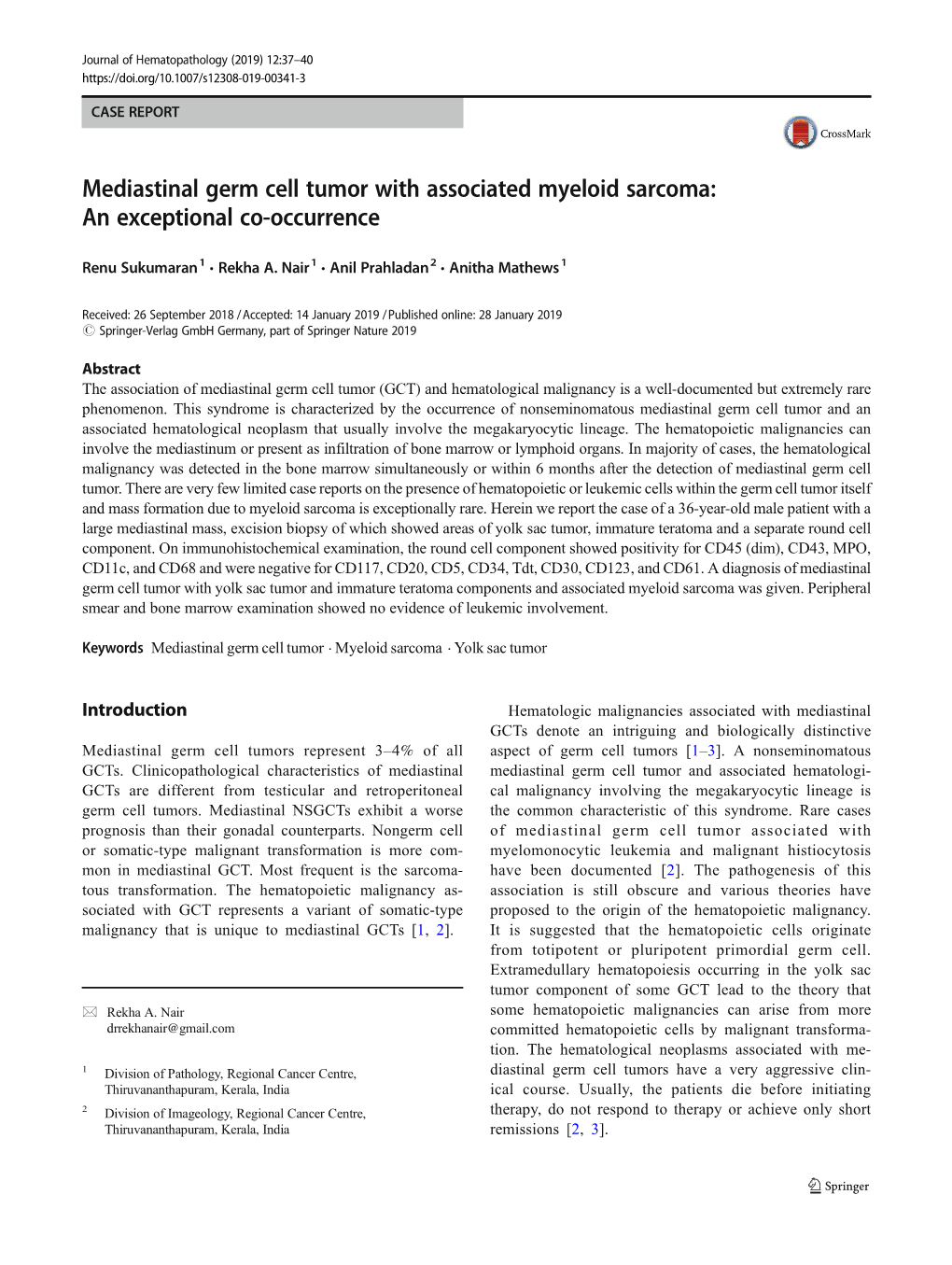 Mediastinal Germ Cell Tumor with Associated Myeloid Sarcoma: an Exceptional Co-Occurrence