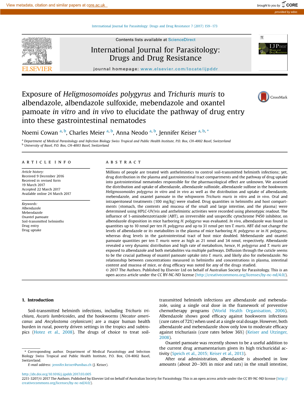 Exposure of Heligmosomoides Polygyrus and Trichuris Muris To