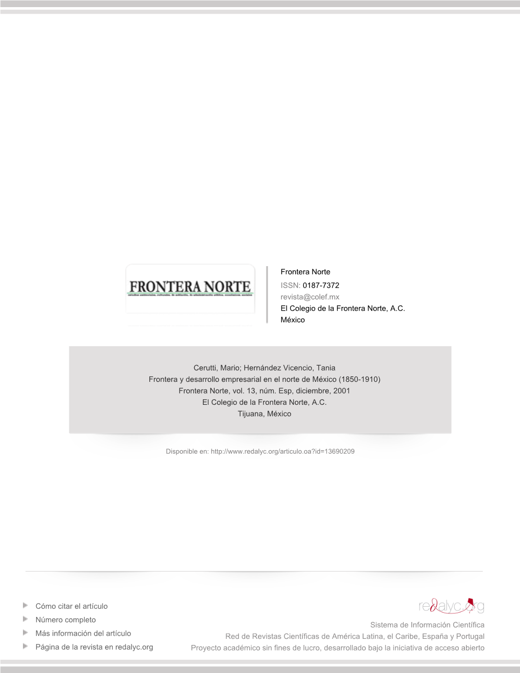 Redalyc.Frontera Y Desarrollo Empresarial En El Norte De México