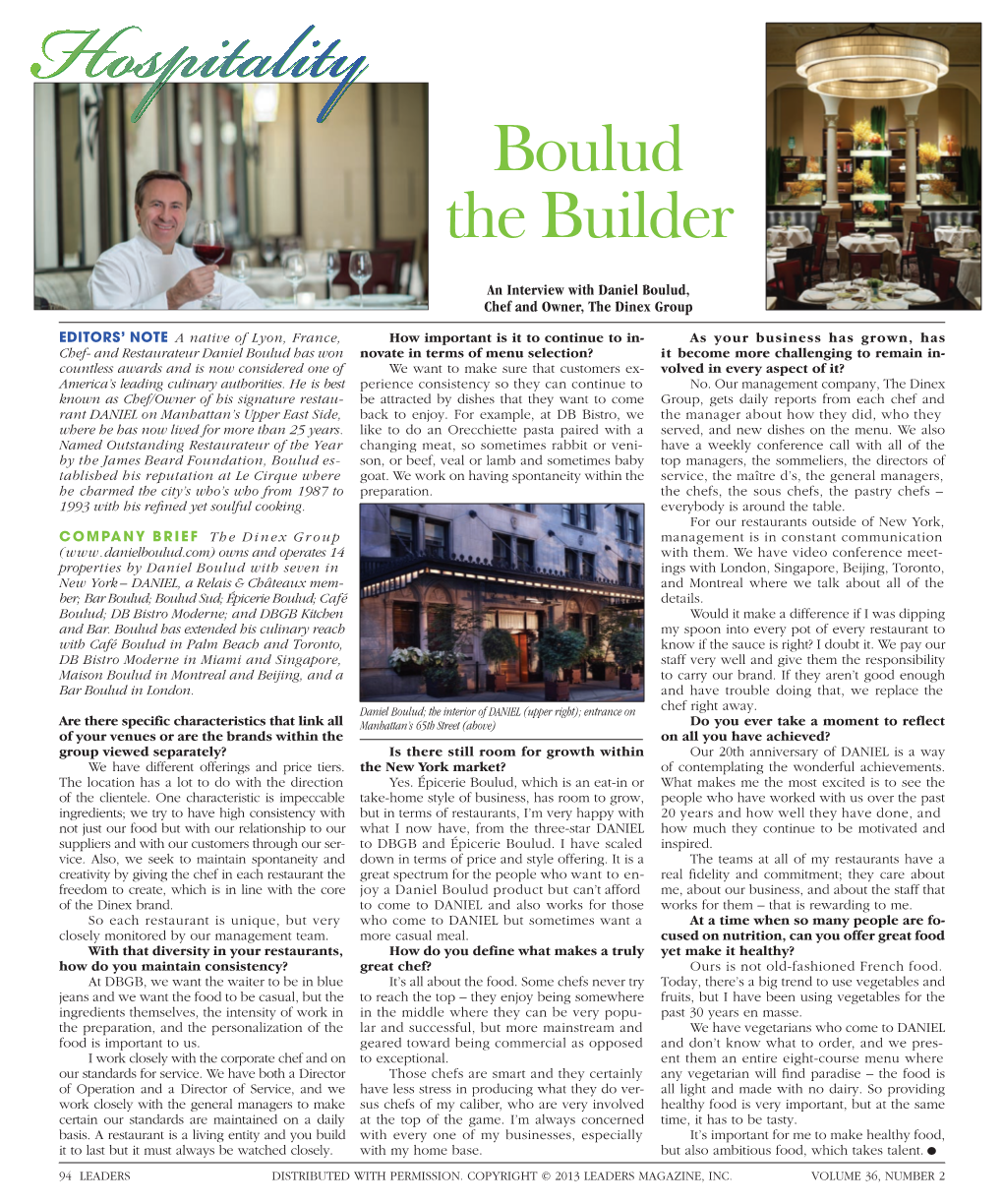 To Download a PDF of an Interview with Daniel Boulud, Chef And