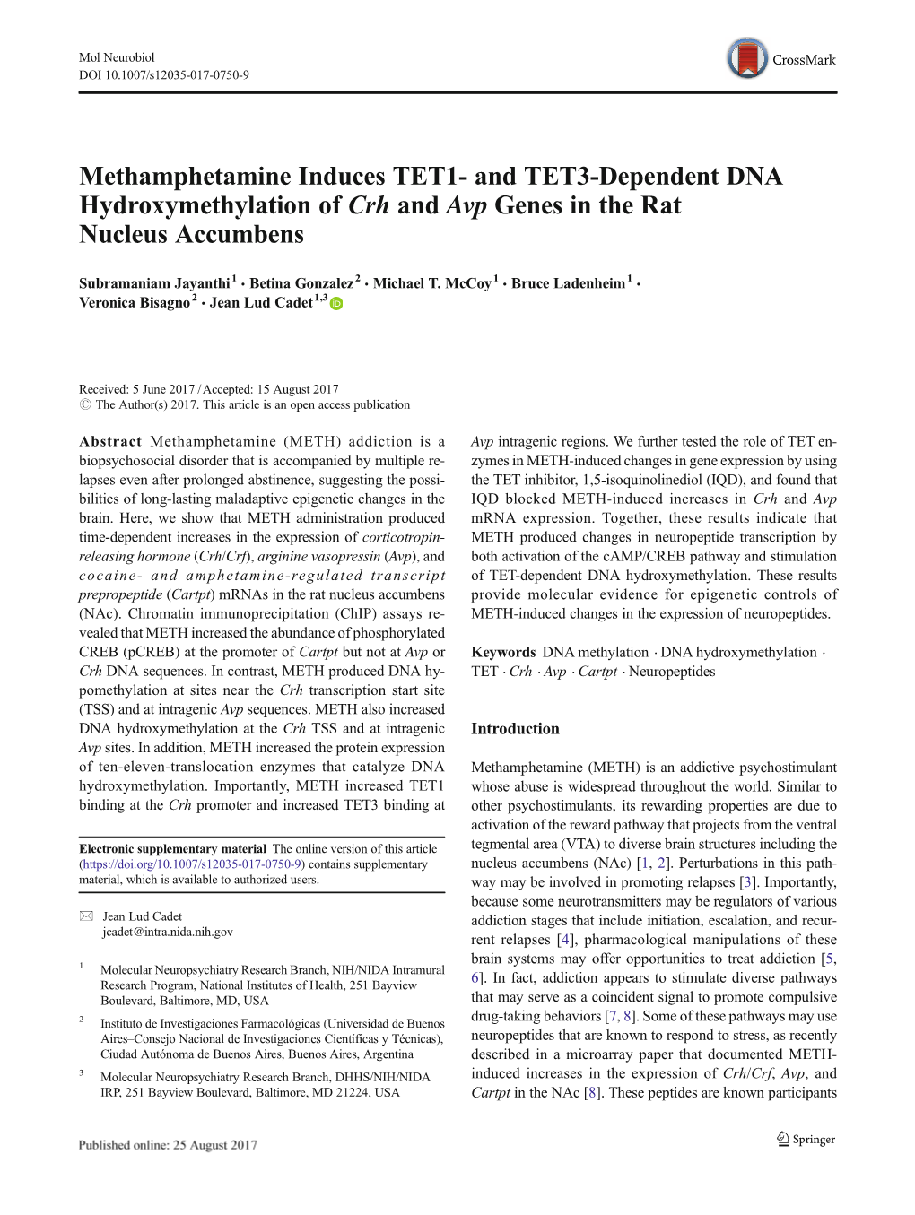 And TET3-Dependent DNA Hydroxymethylation of Crh and Avp Genes in the Rat Nucleus Accumbens