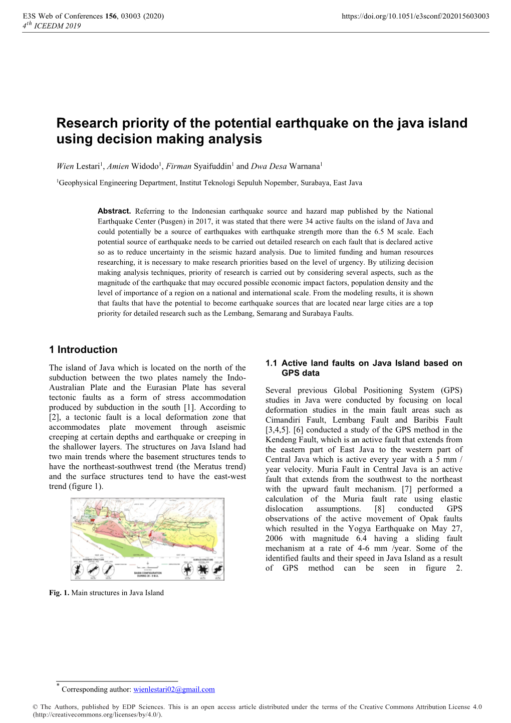 Research Priority of the Potential Earthquake on the Java Island Using Decision Making Analysis