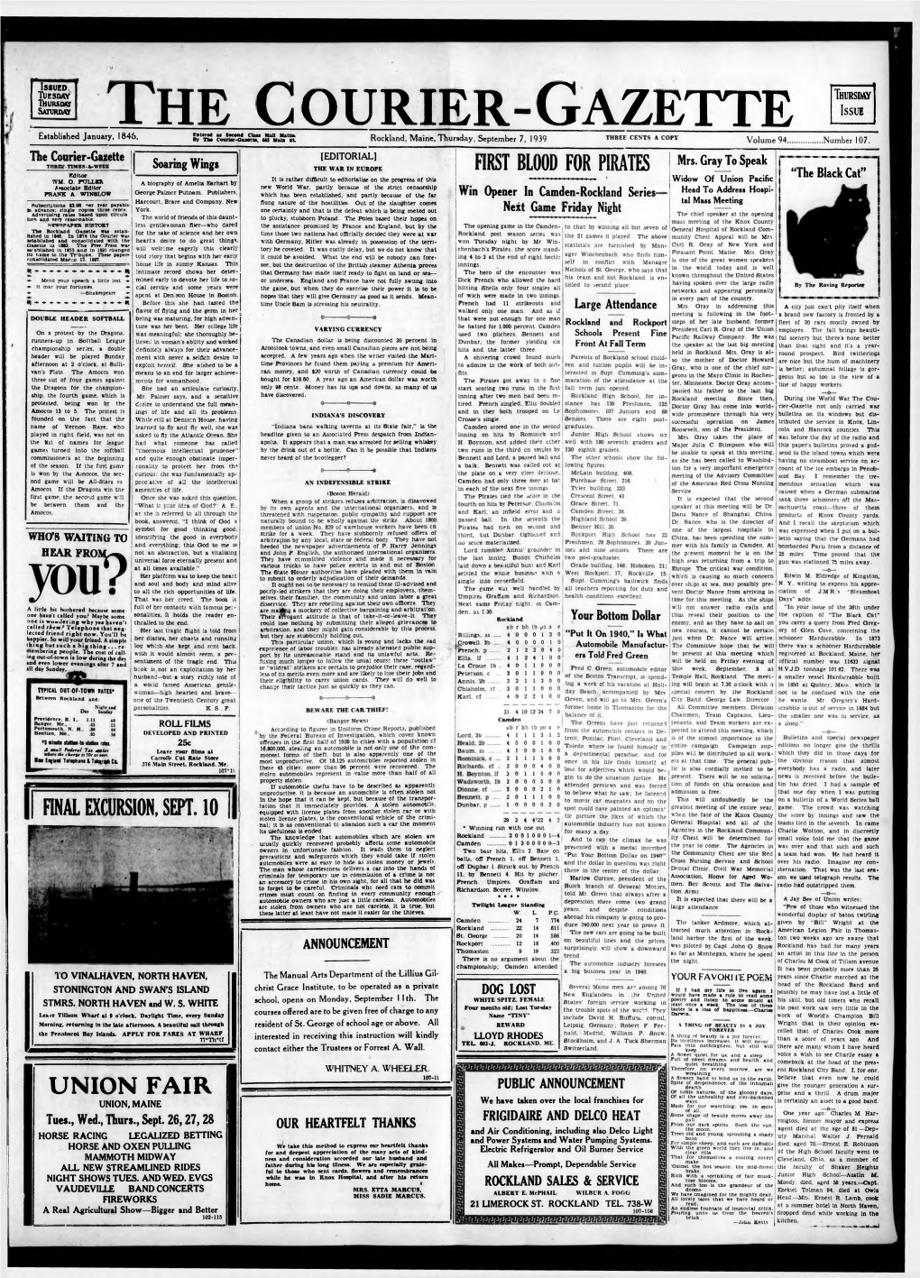 Courier Gazette : September 7, 1939