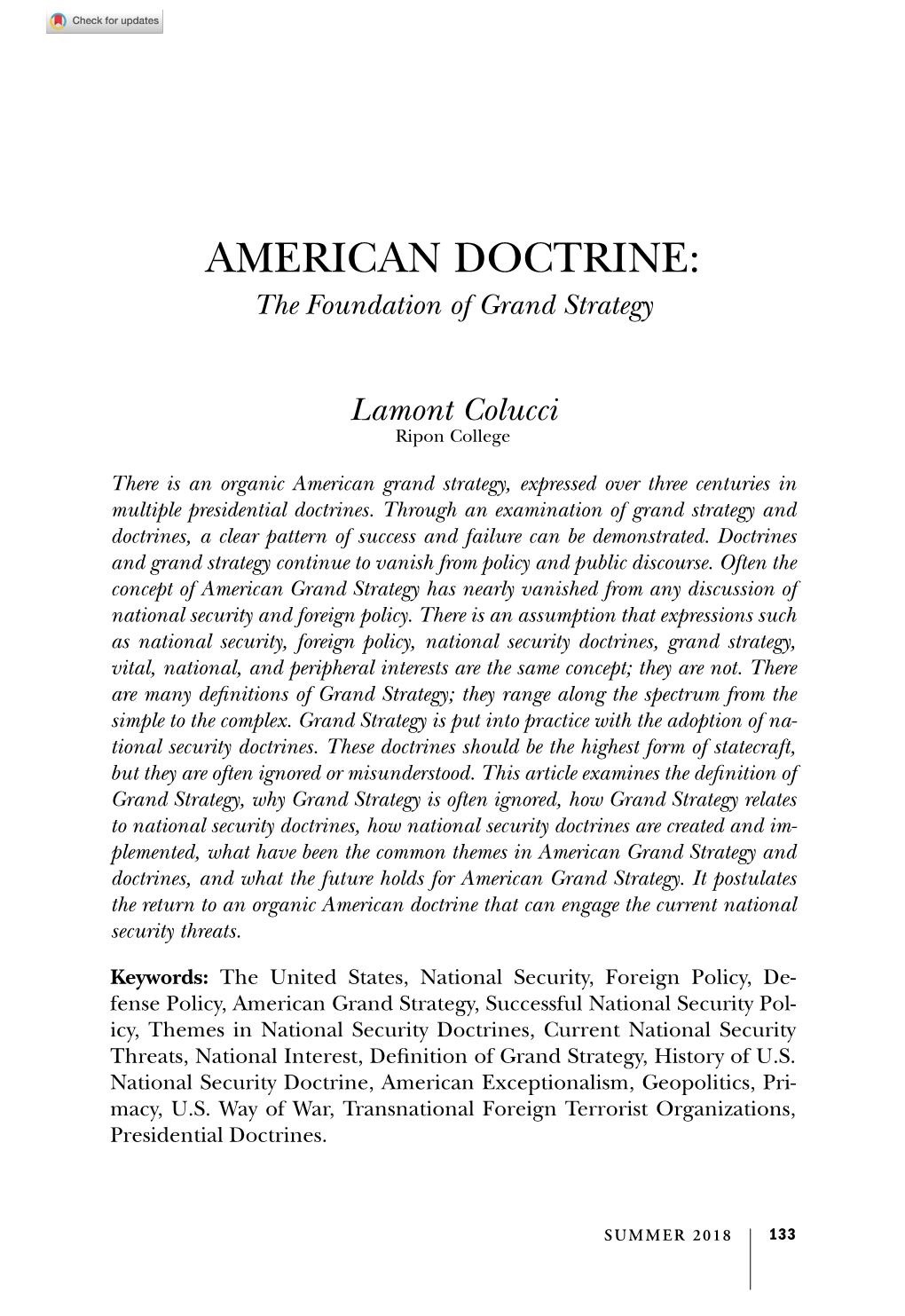 American Doctrine: the Foundation of Grand Strategy