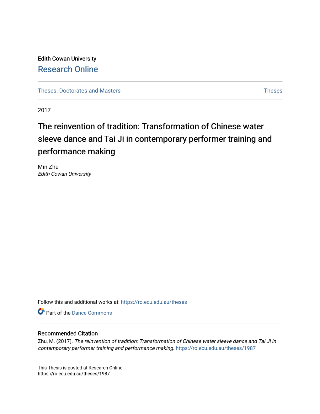 Transformation of Chinese Water Sleeve Dance and Tai Ji in Contemporary Performer Training and Performance Making