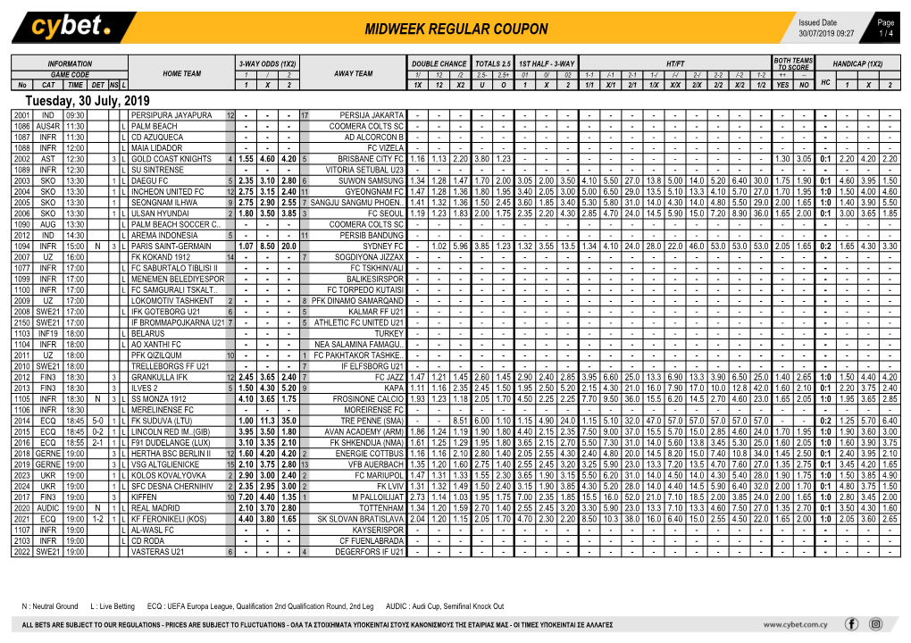 Midweek Regular Coupon 30/07/2019 09:27 1 / 4