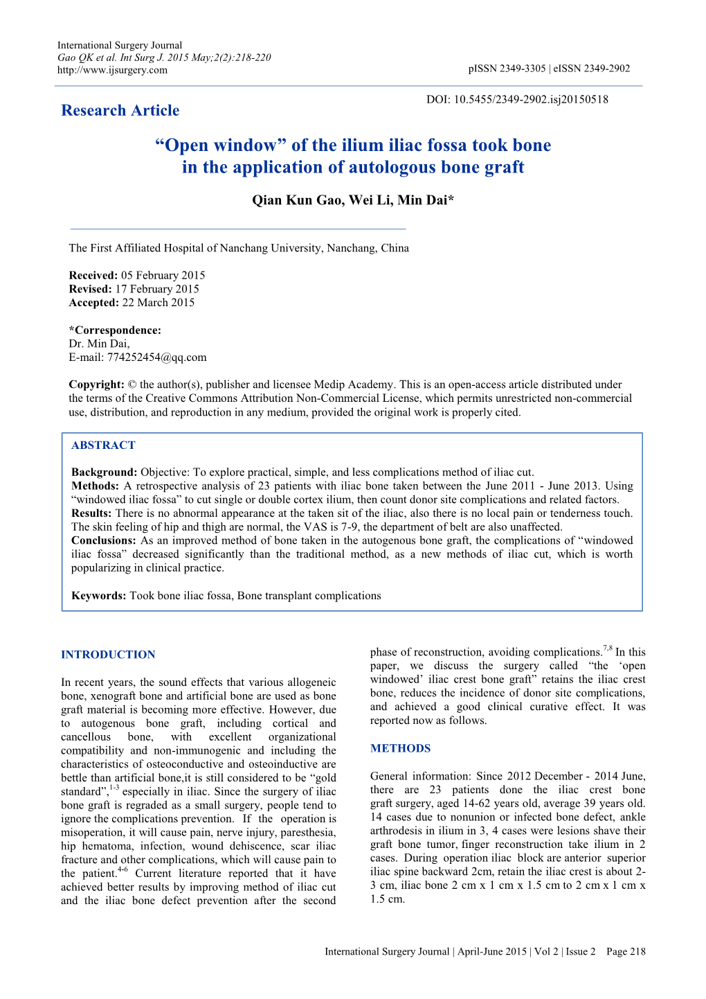 Of the Ilium Iliac Fossa Took Bone in the Application of Autologous Bone Graft