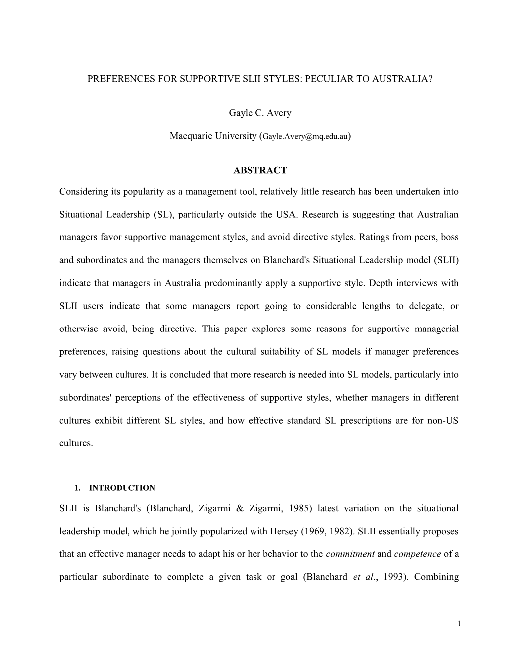 Situational Leadership: Preliminary Findings From Australian Managers