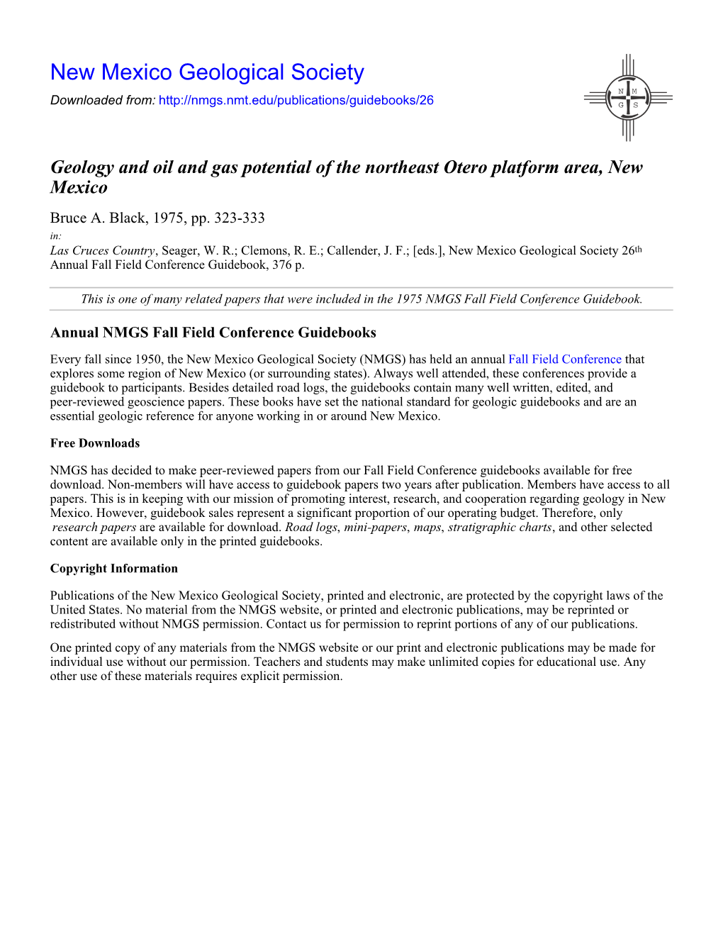 Geology and Oil and Gas Potential of the Northeast Otero Platform Area, New Mexico Bruce A