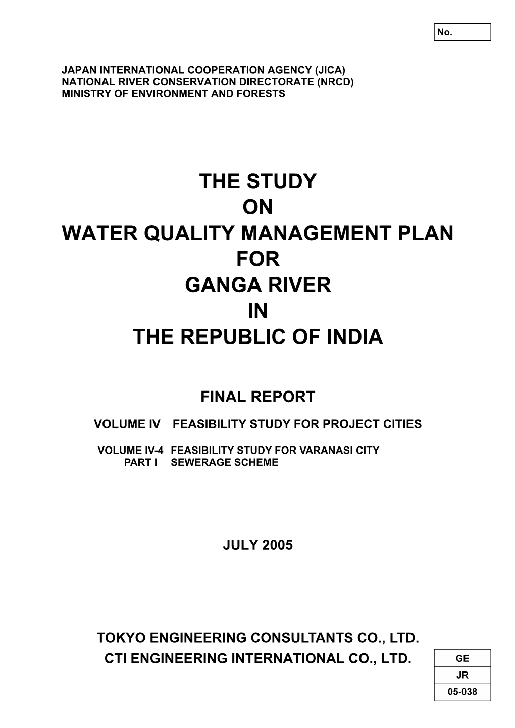 The Study on Water Quality Management Plan for Ganga River in the Republic of India