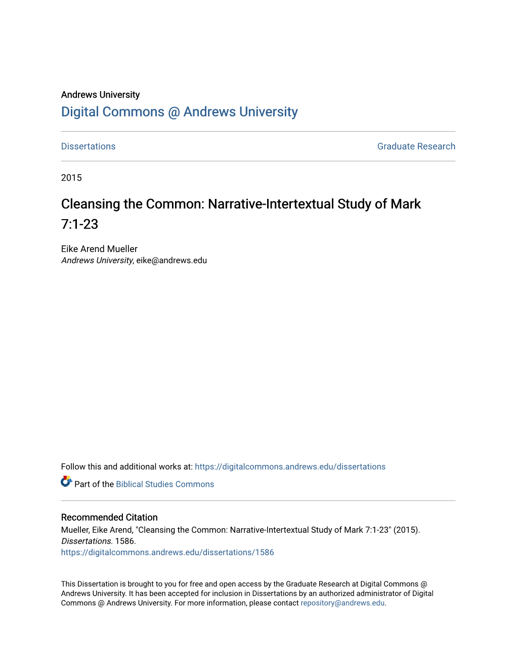 Narrative-Intertextual Study of Mark 7:1-23