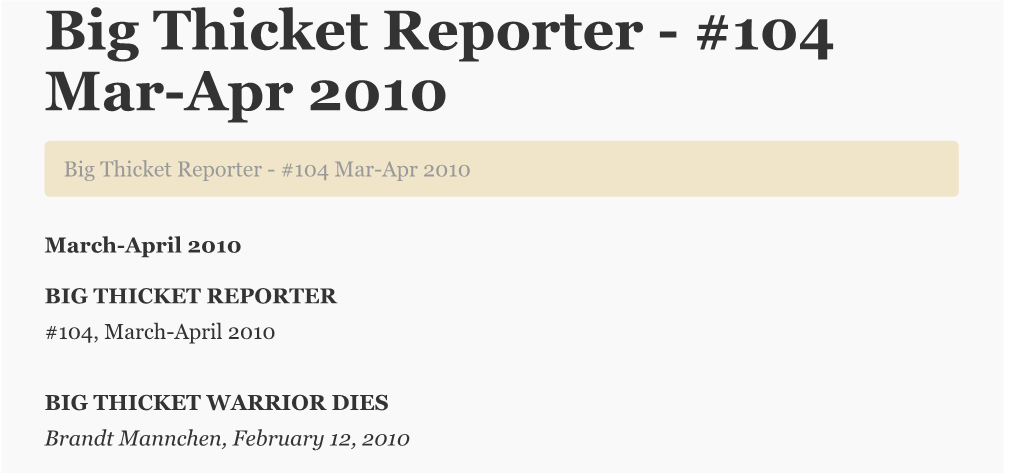 Big Thicket Reporter, Issue