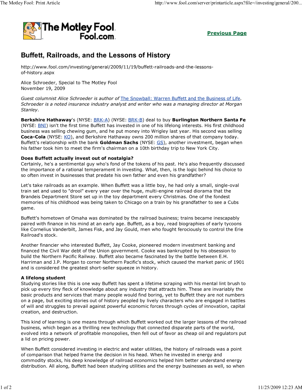 Buffett, Railroads, and the Lessons of History