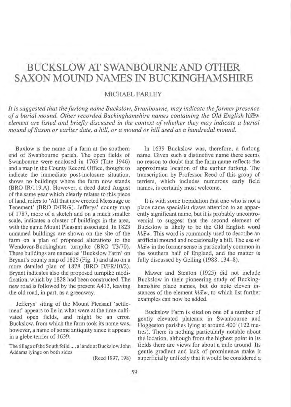 Buckslow at Swanbourne and Other Saxon Mound Names in Buckinghamshire