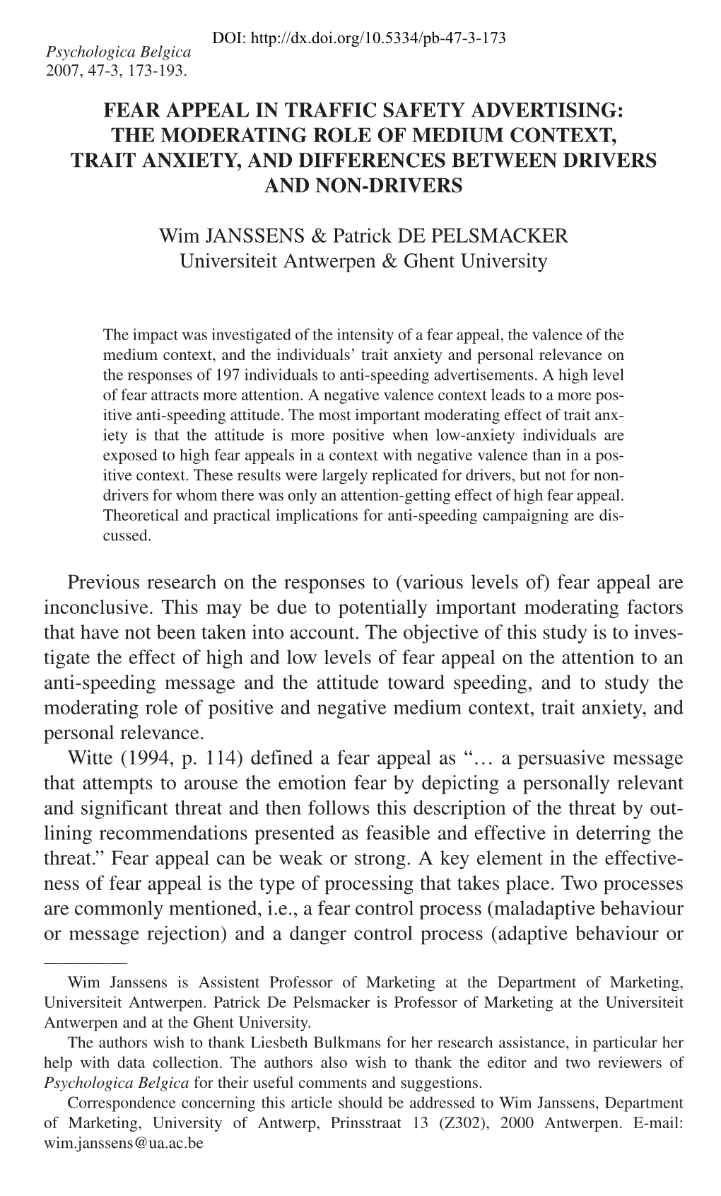 Fear Appeal in Traffic Safety Advertising: the Moderating Role of Medium Context, Trait Anxiety, and Differences Between Drivers and Non-Drivers