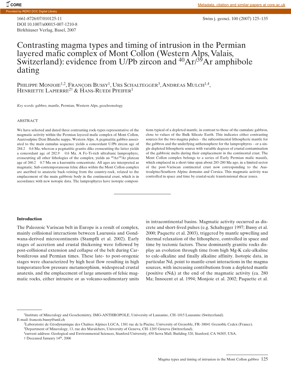 Contrasting Magma Types and Timing of Intrusion in the Permian