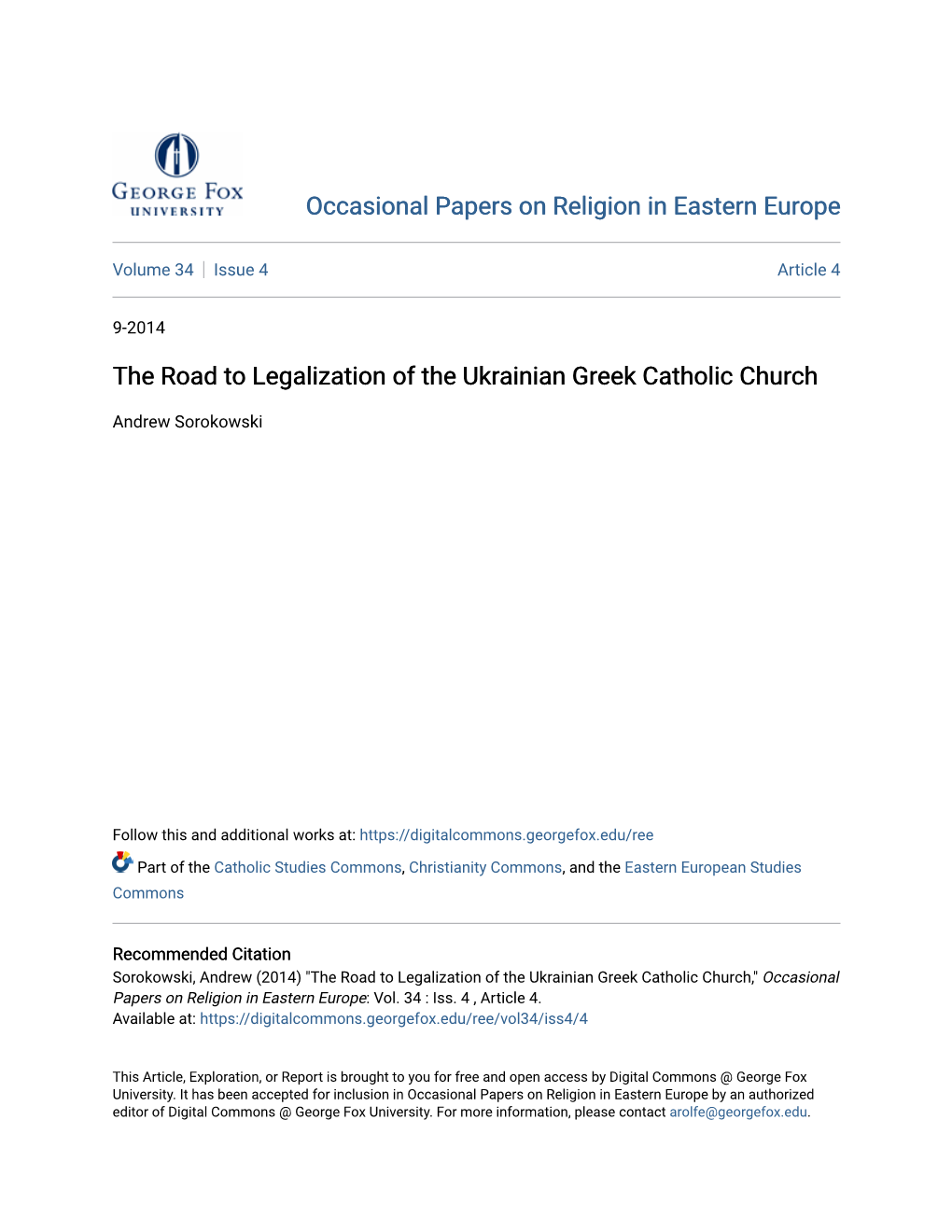 The Road to Legalization of the Ukrainian Greek Catholic Church