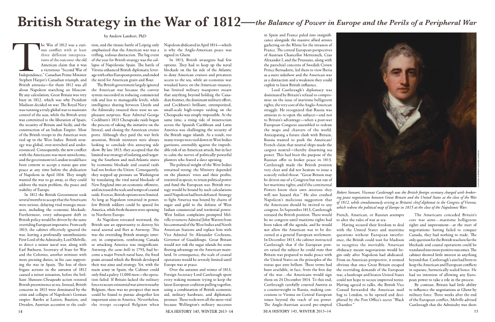 British Strategy in the War of 1812— the Balance of Power in Europe and the Perils of a Peripheral War