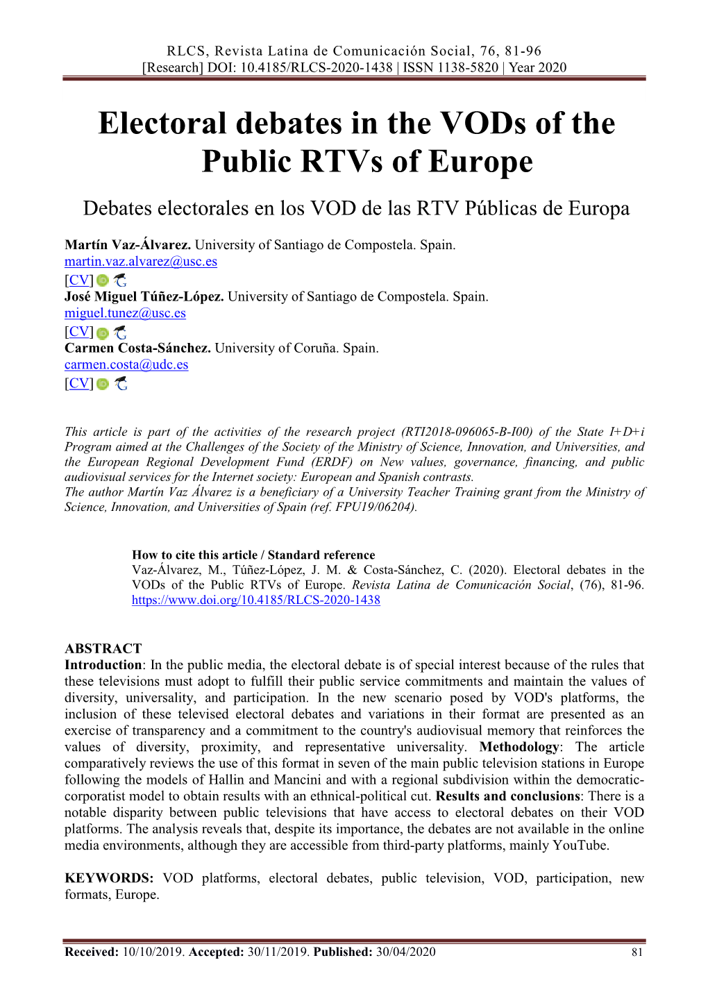 Electoral Debates in the Vods of the Public Rtvs of Europe