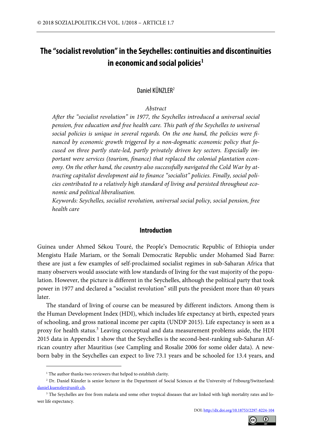 The “Socialist Revolution” in the Seychelles: Continuities and Discontinuities in Economic and Social Policies 1