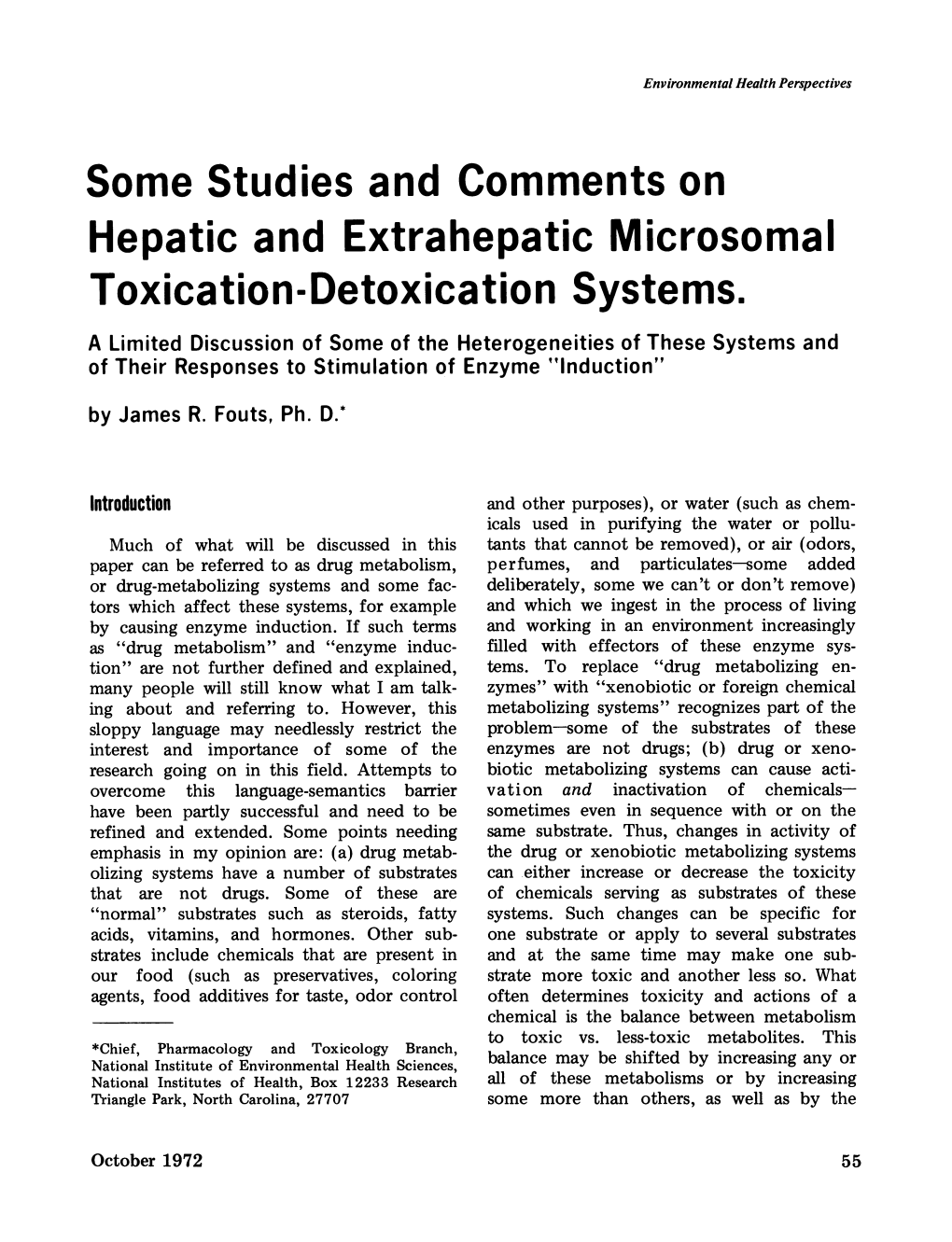 Some Studies and Comments on Toxication-Detoxication Systems