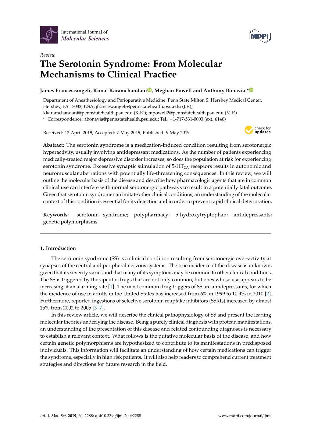 The Serotonin Syndrome: from Molecular Mechanisms to Clinical Practice