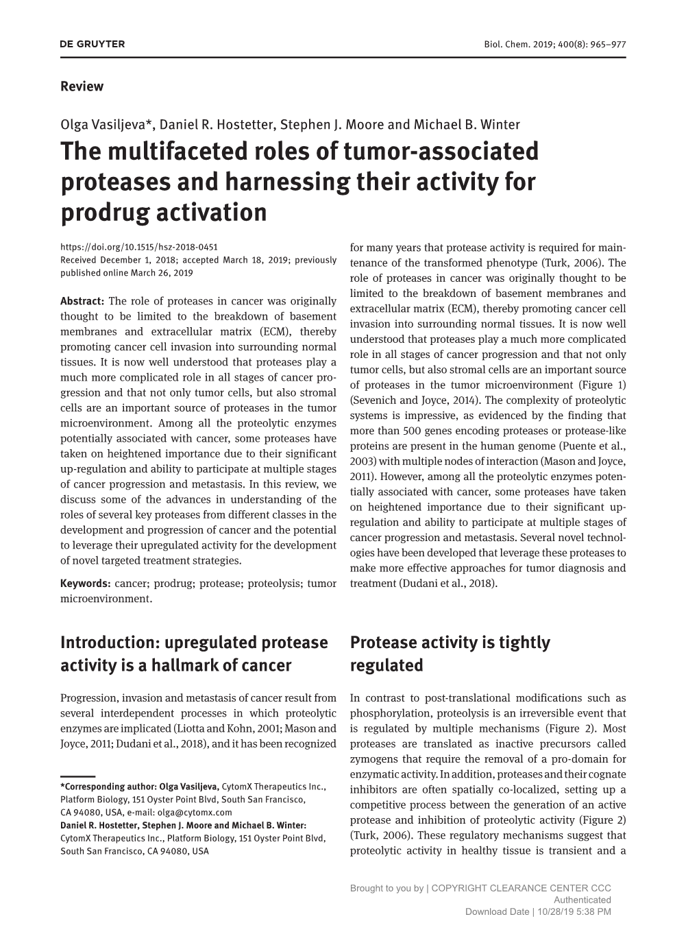 The Multifaceted Roles of Tumor-Associated Proteases and Harnessing Their Activity for Prodrug Activation