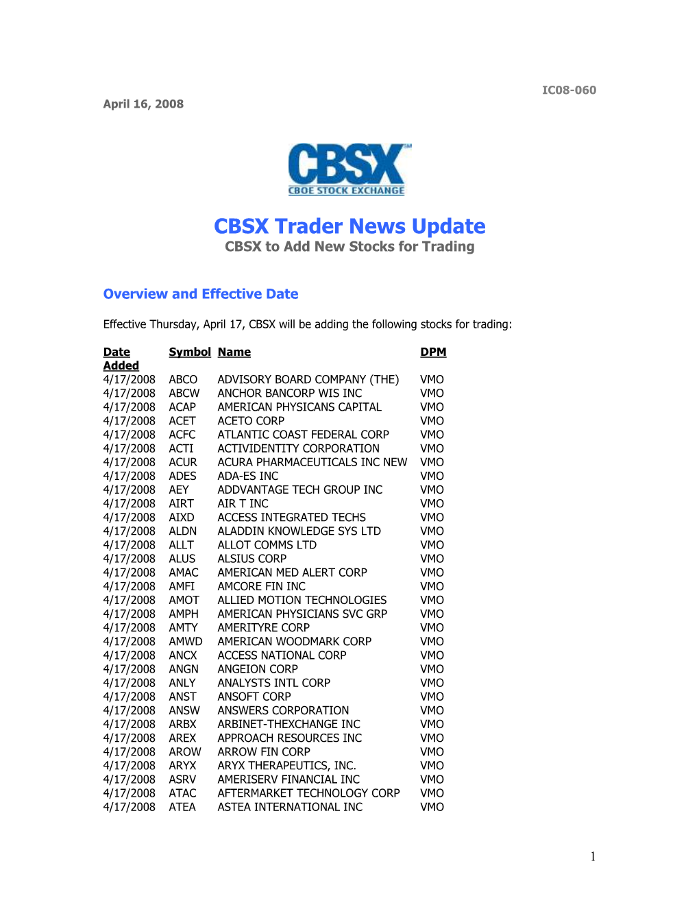 CBSX Trader News Update CBSX to Add New Stocks for Trading